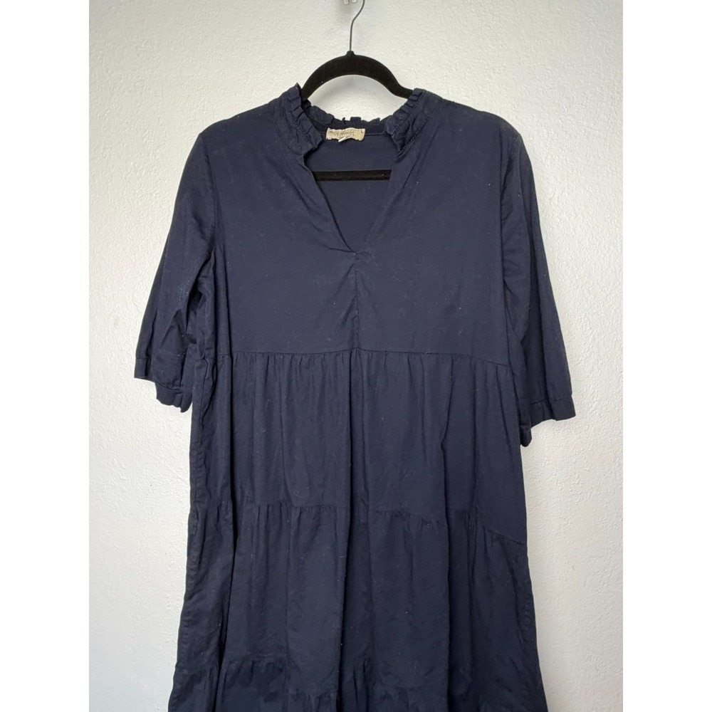 Claudia Collezioni Italy Midi Dress Womens L Navy Blue Tiered Ruffle Boho A-Line